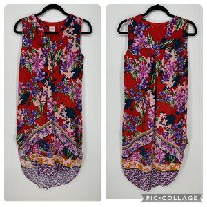 3/$25 Cupio‎ Tropical Floral High Low Tunic Dress S Sleeveless Sundress Red